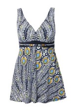 Ulla Popken Damen große Größen Badekleid Pfau Softcups Powermesh Futter