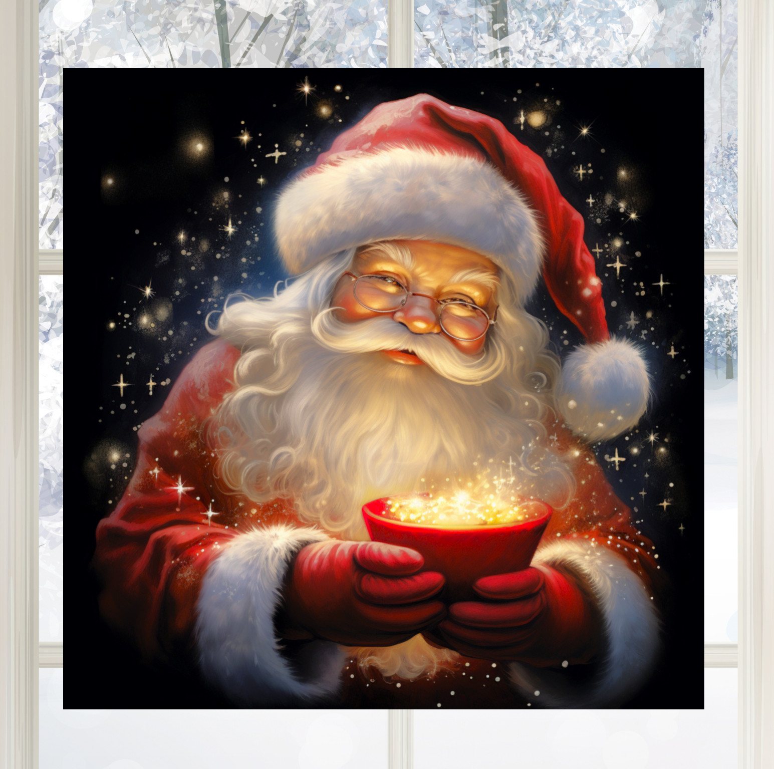 Santa Claus Christmas WINDOW CLING Size 8" Vinyl