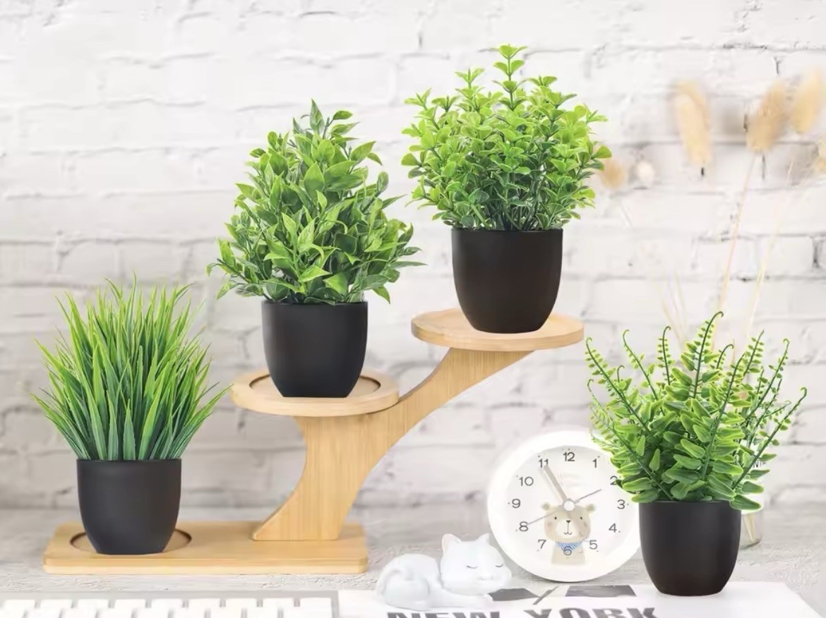 Lot de 4 mini plantes artificielles haut de gamme de 18cm effet naturel pour loft