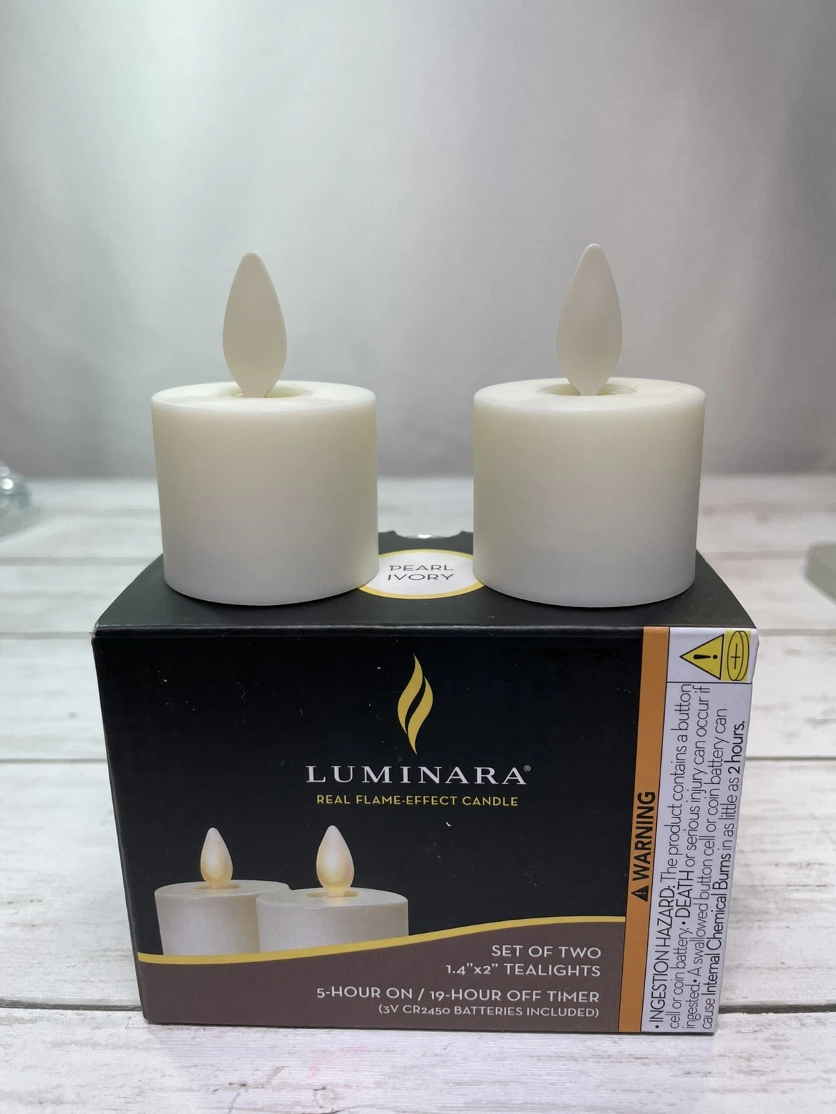 Luminara Tea Light Candles w/Timer Set of 2 w/Real-Flame Effect - 1.5"x2" NEW