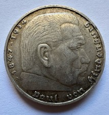 5 Mark 1936 D Hindenburg Germany Third Reich Silver Coin (1998)