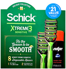Schick Xtreme 3 Sensitive Skin Holiday Collection 8 Disposable Razors New