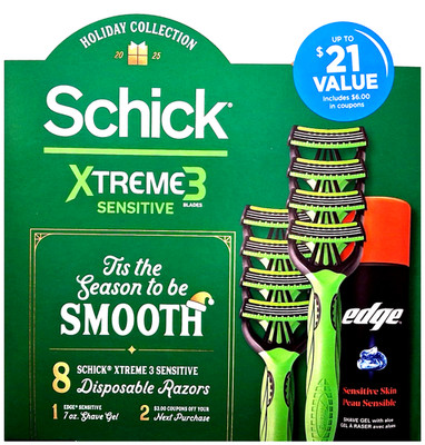 Schick Xtreme 3 Sensitive Skin Holiday Collection 8 Disposable Razors New