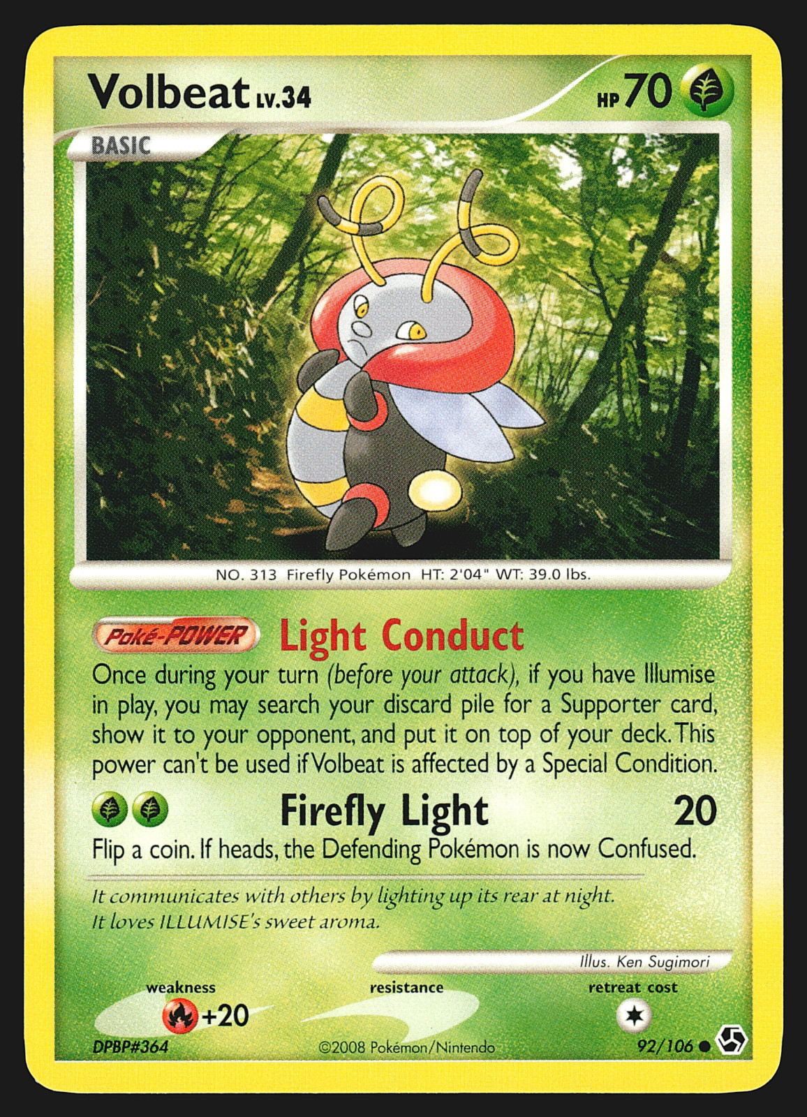 Volbeat 92/106 Diamond & Pearl Great Encounters Pokemon Card LP