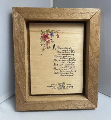 Vintage Wooden Framed Prayer Plaque Christian Blessing Floral Wall Table Decor