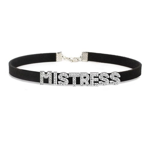Rhinestone Letter Daddy Necklace Black Soft Leather Choker Sexy Neck Collar - Picture 36 of 49