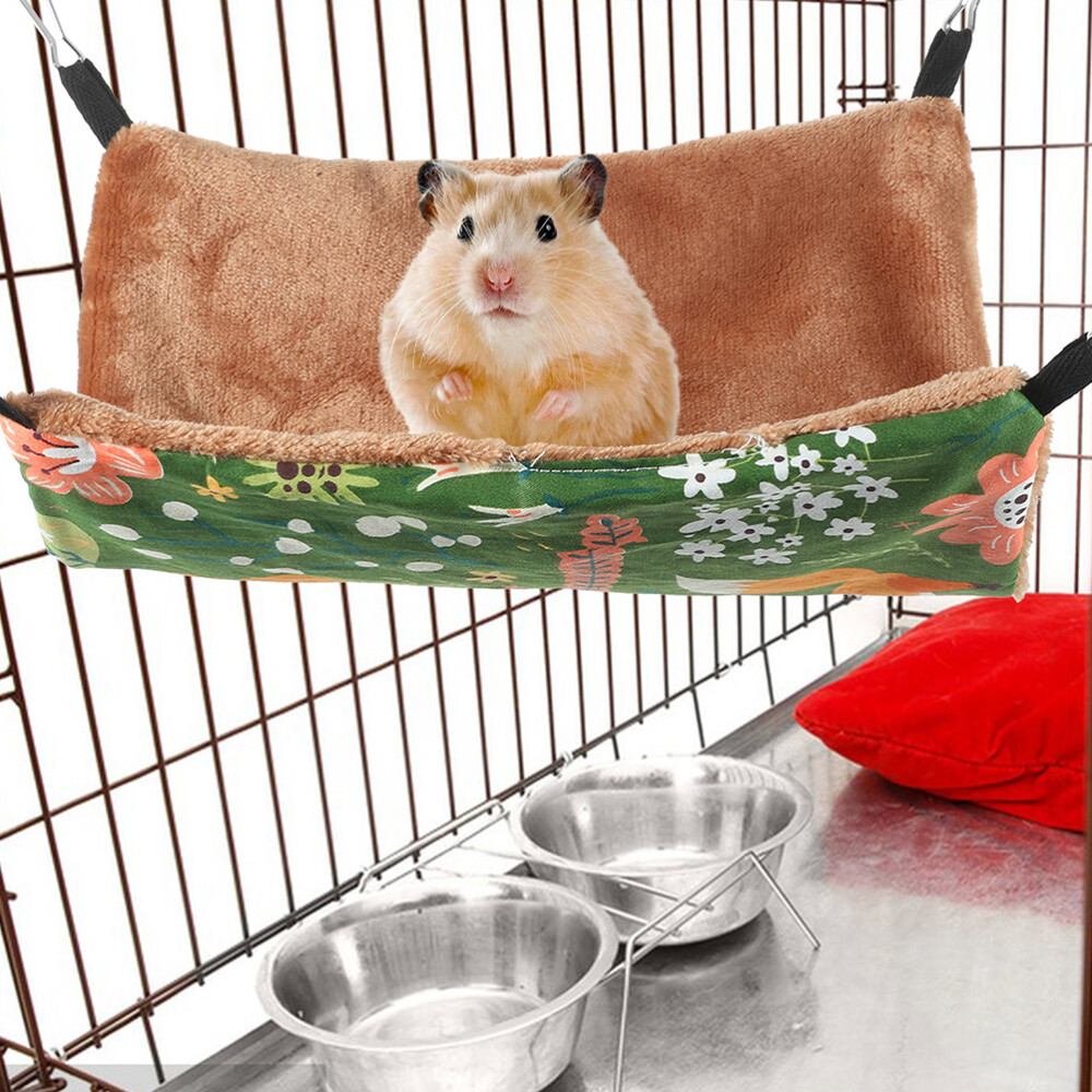 Rat Toys 4-Piece Small Animal Hammock Set - Fleece Hanging Beds For Rats, Guinea Pigs, Ferrets (11.5"x11.5") - Cage Accessories With Dual Layers Ferret Hammock