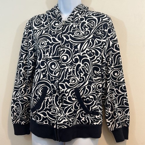 SJB Active Full Zip Black White Paisley Hoodie Sweatshirt Jacket Size M - Picture 5 of 9