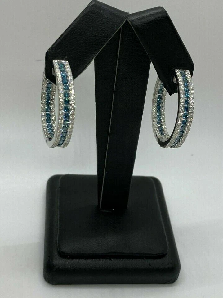 2Ct Round Cut Lab-Created Blue Topaz Huggie Hoop Earrings 14K White Gold Over - Image 2 of 4