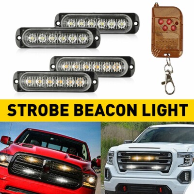 4X 6LED Amber/White Car Truck Beacon Warning Flash Hazard Strobe US Light