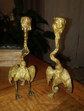 ANCIENNE PAIRE DE BOUGEOIRS FLAMBEAU EN BRONZE Oiseau XIXEME CANDLESTICK Lampe