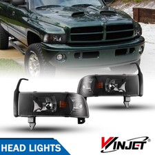 Headlights For 1994-2001 Dodge Ram 1500 2500 3500 Front Black Clear Signal Lamps