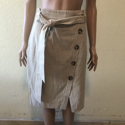 Daisy Grace Women s Size M High-Waisted Khaki Skirt Belted Large Buttons Slanted