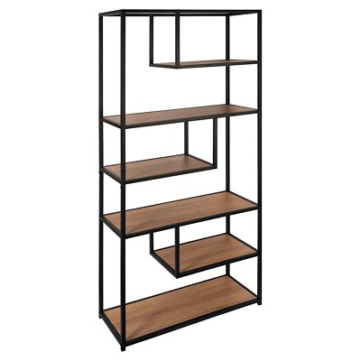 casa NOVA RAMON Regal Bücherregal 6 Fächer Eiche Dekor Schwarz Metall 80x180 cm