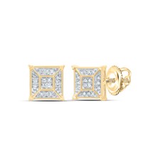 10kt Yellow Gold Womens Round Diamond Square Geomteric Cluster Earrings 1/1