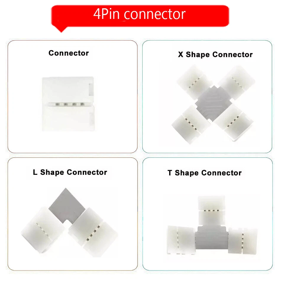 10mm Width Solderless Connector 2/3/4/5pin T/L/X Shape For 5050 Led Strip light - Image 4 of 4