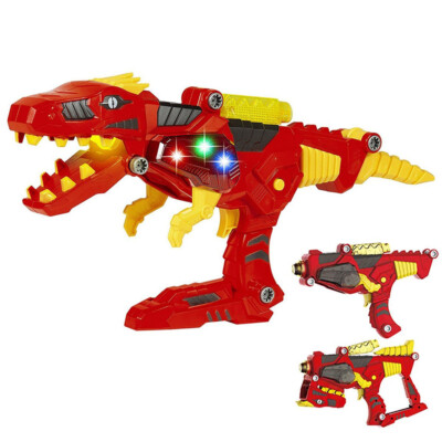 3 in 1 Kids Light Up Transforming T-Rex Dinosaur Blaster Toy Gun W/ Lights Sound
