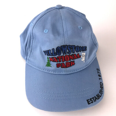 Yellowstone National Park Established 1872 light blue hat pine tree geyser