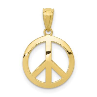 Echt 10kt Gelbgold poliert Peace Zeichen Kreis Anhänger