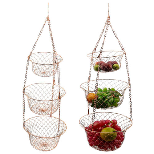 3 Tier Wire Hanging Kitchen Basket Fruit Vegetable Organizer Plant Storage