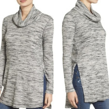 Astr The Label Gray Long Sleeve Pullover Cowl Neck Tunic Thin Sweater Small
