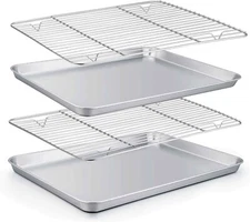 Baking Sheet with Rack Set (2 Pans + 2 Racks), Stainless Steel Baking Pan Cookie