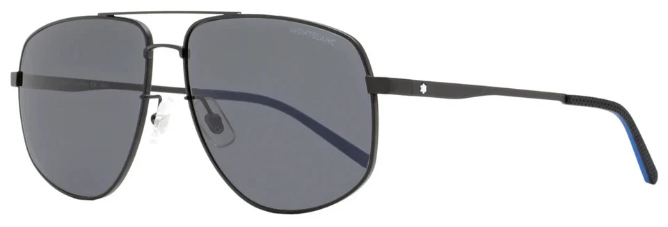 Montblanc R1322 Gafas de sol aviador para hombre semimate negro/gris con barra de cejas 60mm Foto 3 de 4