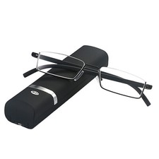 Tender Slim Half Rim Reading Eyeglasses Portable Compact Reader With Box Black