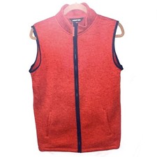 Lands End Youth XL 18-20 Zip Front Fleece Vest Orange Blue Trim Side Pockets