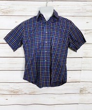Alex Cannon Mens Shirt Size M Multicolor Plaid Pattern Short Sleeve 100 Cotton