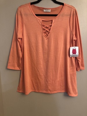 Bobbie Brooks Women s Size Large Orange Criss Cross Front Pullover Top Tunic NWT
