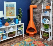 🔥Burnt Orange FIREPLACE mid-century modern DOLL FURNITURE 1/6 scale for BARBIE