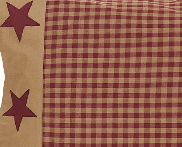 Juego de funda de almohada de algodón a cuadros borgoña estilo rural con dobladillo con apliques de estrellas de nueve parches Foto 2 de 3