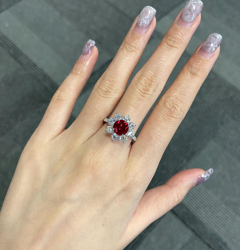 3.80 Ct Round Cut Certified Natural Ruby & Diamond Wedding Ring 14k White Gold - Picture 5 of 9