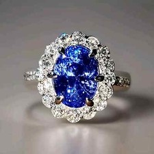 3Ct Oval Cut Lab-Created Sapphire  Cz Womens Halo Engagement Ring in 925 Silver