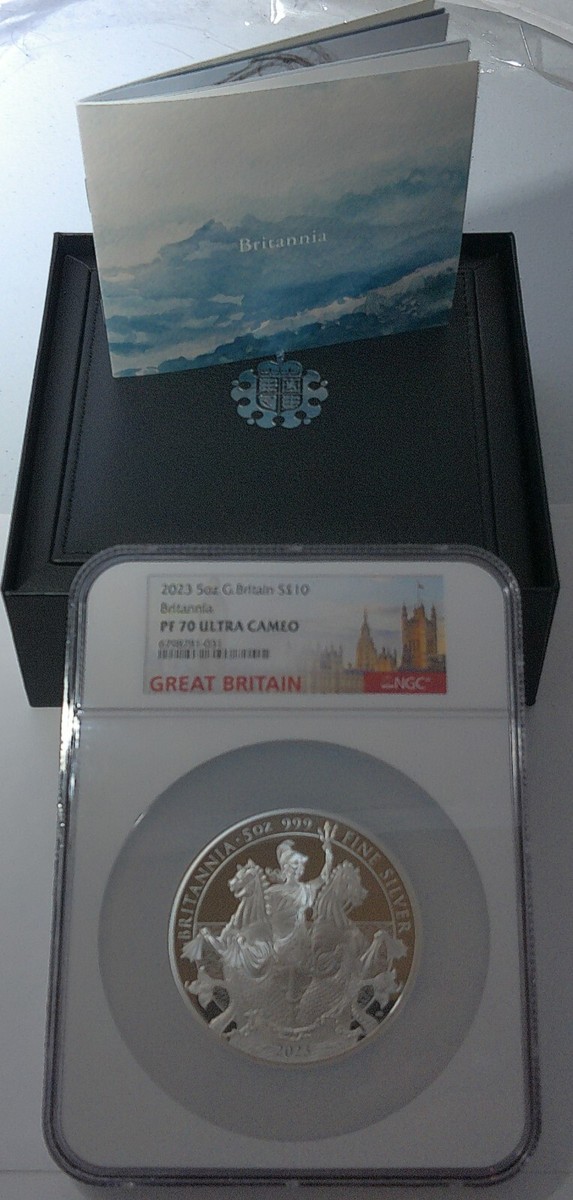 2023 ブリタニア 銀貨 NGC PF70 2ポンド COA箱付 イギリス 2023 £10 NGC PF70 UC 5 OZ Great Britain Britannia .999 Fine
