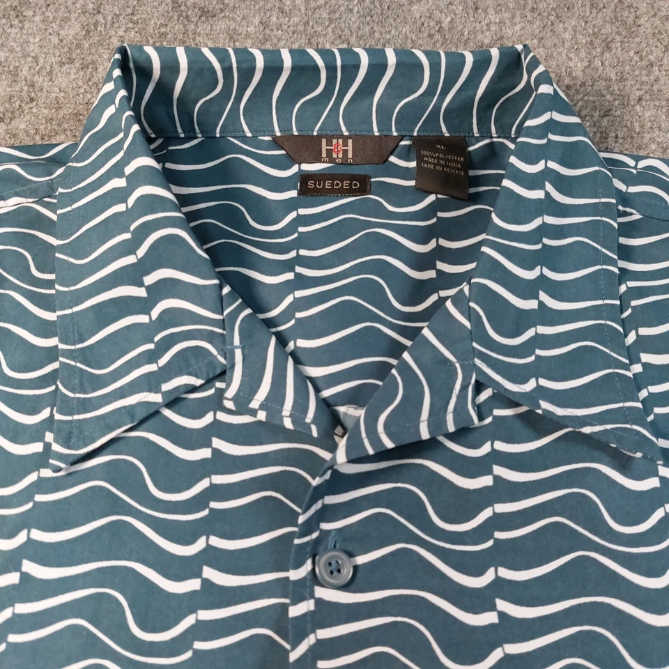 Рубашка мужская H&H размер XL с волновым принтом замшевая с коротким рукавом на пуговицах повседневная полиэстер - Изображение 2 из 4