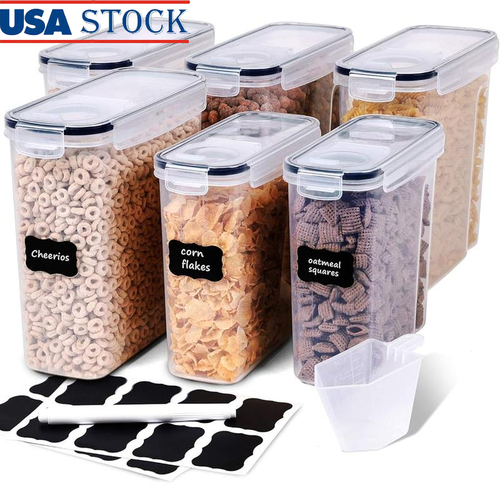 Airtight Cereal Storage Container Set 6 Pieces BPA Free W/ Labels & Marker New