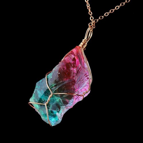 UK Kristall Anhänger Halskette Chakra Quarz Irregular Regenbogen Stein Schmuck - Picture 7 of 11