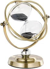 Large Brass Hourglass Timer 60 Minutes Antique Rotating Black Sand Clock Vint...