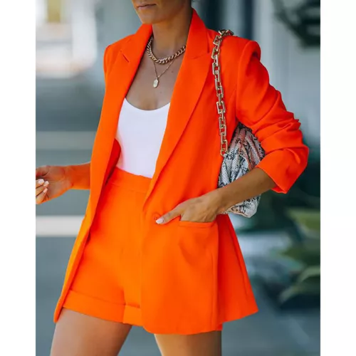 Women Blazer Suit Co-ord Set Jacket Tops + Shorts Ladies Office Work Suit 2PCS - Picture 12 of 23