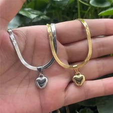 Stainless Steel Necklace 3D Heart Charm Blade Chain 45cm Women Jewelry