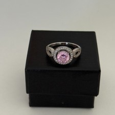 925 Sterling Silver Light Pink Clear CZ Round Halo Cut Ladies Band Ring Size 7