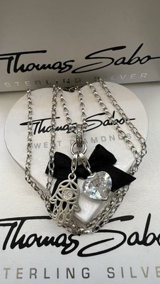 Thomas Sabo Kette & Pave Träger & Hand Fatima & Herz Charm Anhänger