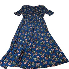 Floral Wrap Maxi Dress Women's Short Sleeve Blue Viscose UK12