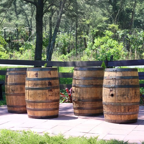 Four Authentic Wooden Whiskey Barrels - Perfect for Tables & Display