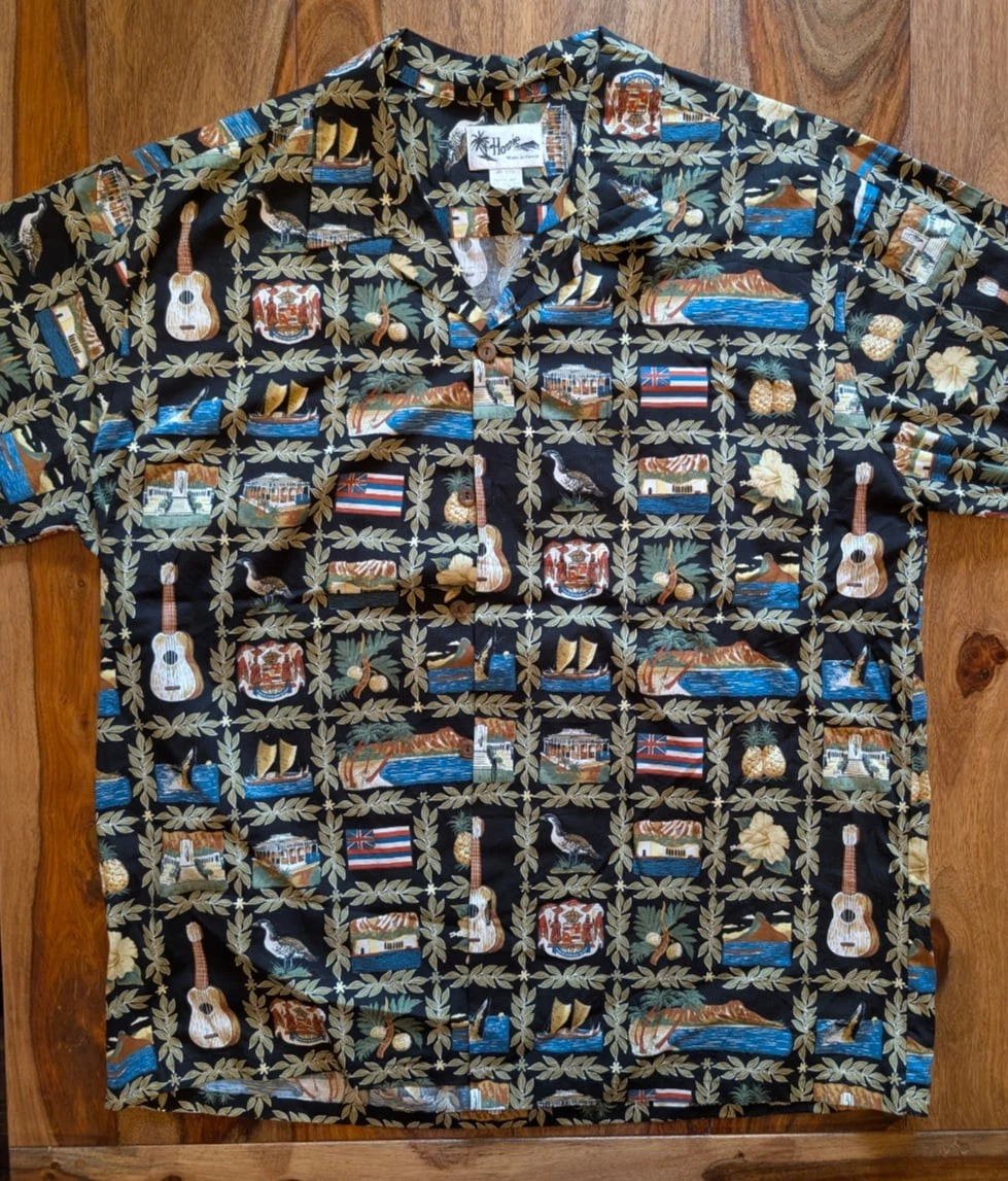 Howie Made in Hawaii 3XL Hawaiian Shirt Black Tropical Print