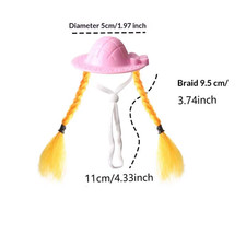 Fun Hamster & Bird Hat, Double Ponytail Braid Wig with Mini Straw Hat, Multi-Col