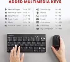 Perixx PERIDUO-712B Wireless Mini Keyboard and Mouse Combo, 2.4 GHz, Black
