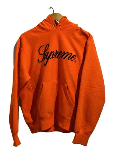 Felpa Supreme con cappuccio S cotone arancione con macchie usata